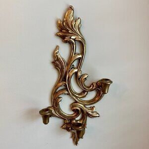 Vintage Hollywood Regency MCM Syroco Wooden 3 arm Hanging Candelabra Gold Sconce